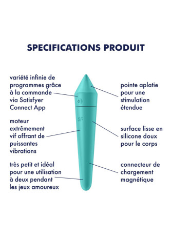Vibromasseur connecté turquoise USB Ultra Power Bullet 8 Satisfyer - CC597744